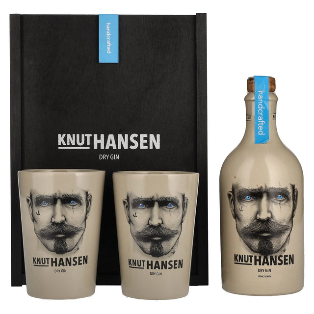 Knut Hansen Dry Gin 50cl in Cass. Legno + 2 Bicchieri